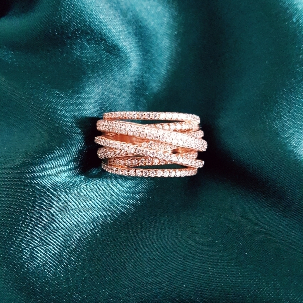 Statement Cocktail Ring Rose Gold Tone Stamped 925 Italy